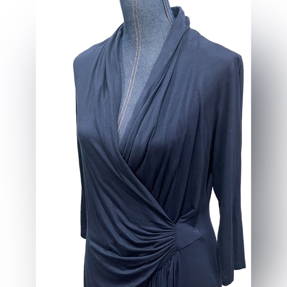 Karen Kane Navy Cascade faux Wrap 3/4 sleeve knee length V-neck Sz large Dress - Picture 6 of 10